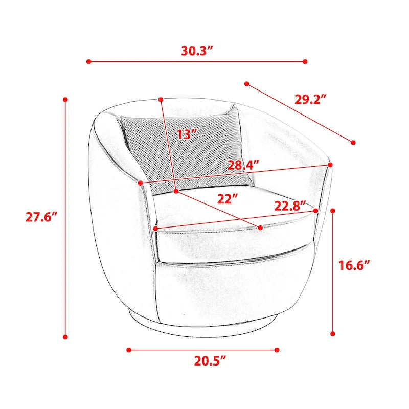 Fauteuil pivotant rembourré avec rangement, fauteuil d'appoint moderne pour salon, chambre à coucher, bureau, espaces de lecture