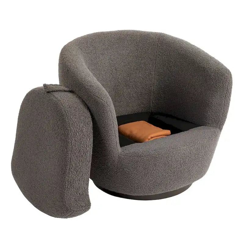 Fauteuil pivotant rembourré avec rangement, fauteuil d'appoint moderne pour salon, chambre à coucher, bureau, espaces de lecture