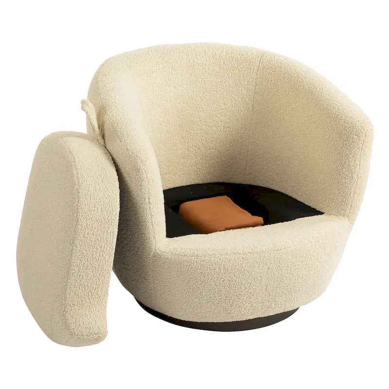 Fauteuil pivotant rembourré avec rangement, fauteuil d'appoint moderne pour salon, chambre à coucher, bureau, espaces de lecture
