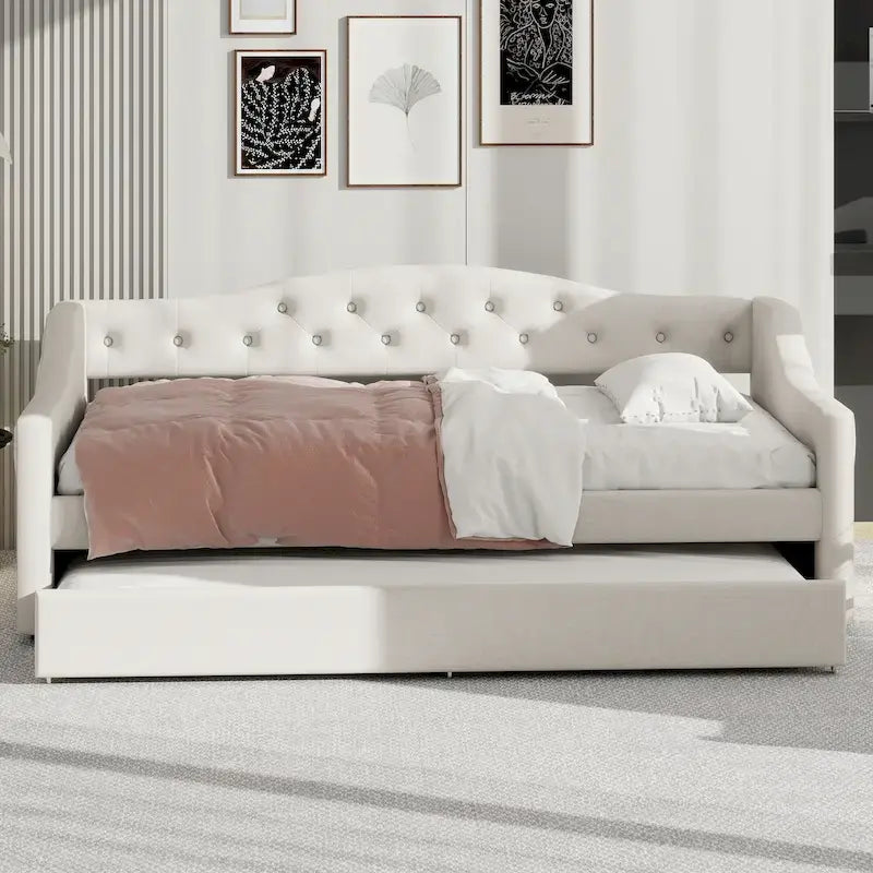 Lit de repos rembourré Twin XL avec bande LED et lit gigogne, gris