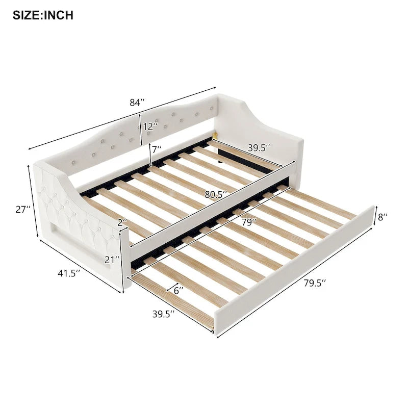 Lit de repos rembourré Twin XL avec bande LED et lit gigogne, gris