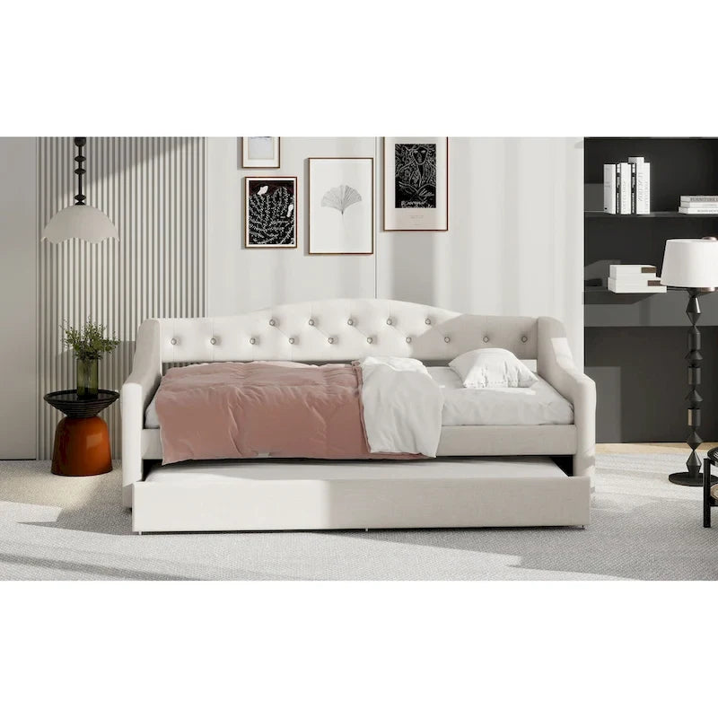 Lit de repos rembourré Twin XL avec bande LED et lit gigogne, gris
