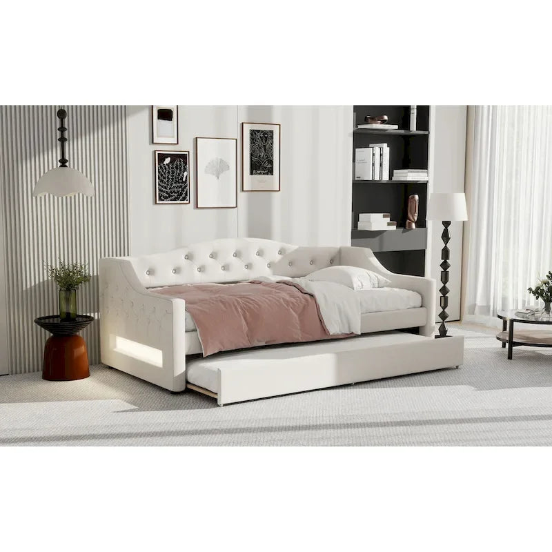 Lit de repos rembourré Twin XL avec bande LED et lit gigogne, gris