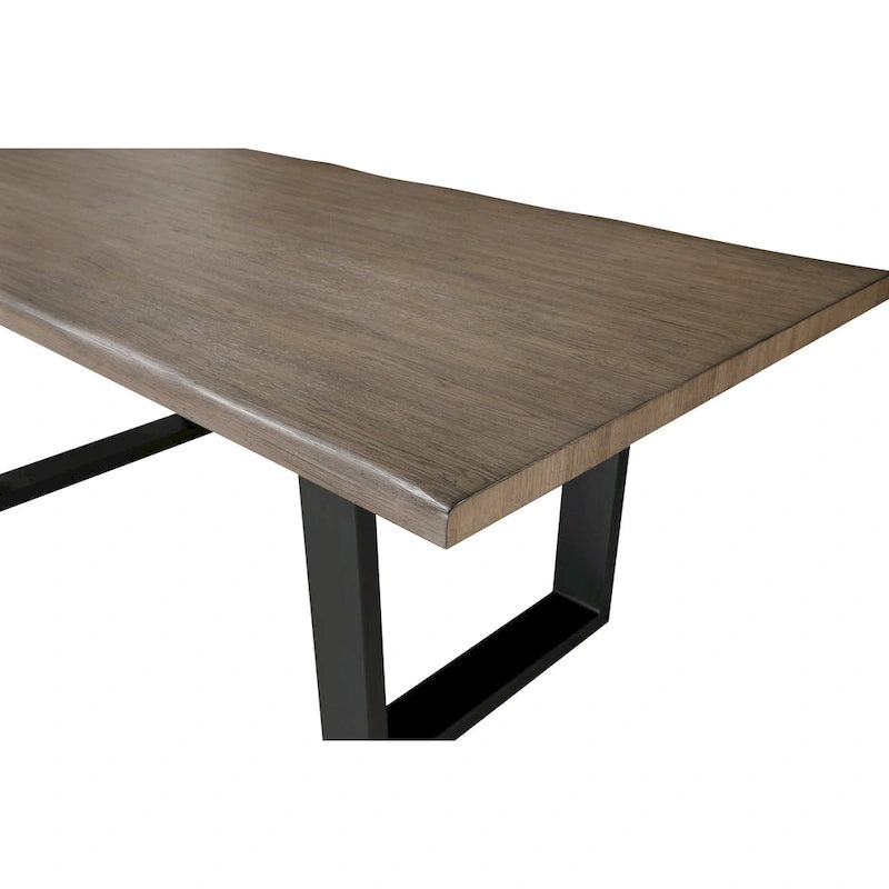 Table à manger de 84 pouces avec plateau à bord naturel, finition brun foncé