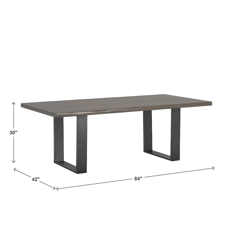 Table à manger de 84 pouces avec plateau à bord naturel, finition brun foncé
