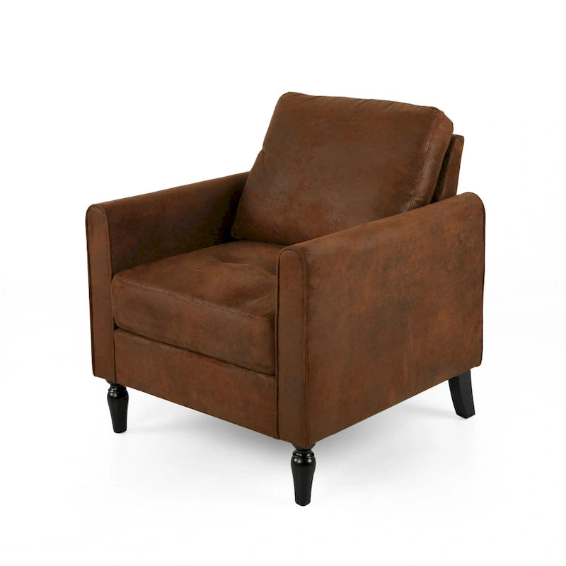 Fauteuil d'appoint, dossier moelleux, design en microfibre texturée marron