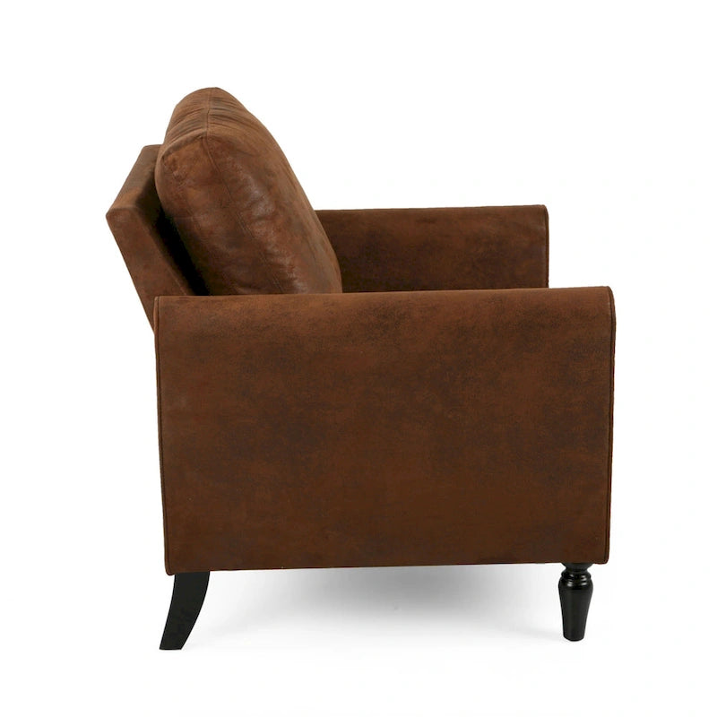 Fauteuil d'appoint, dossier moelleux, design en microfibre texturée marron