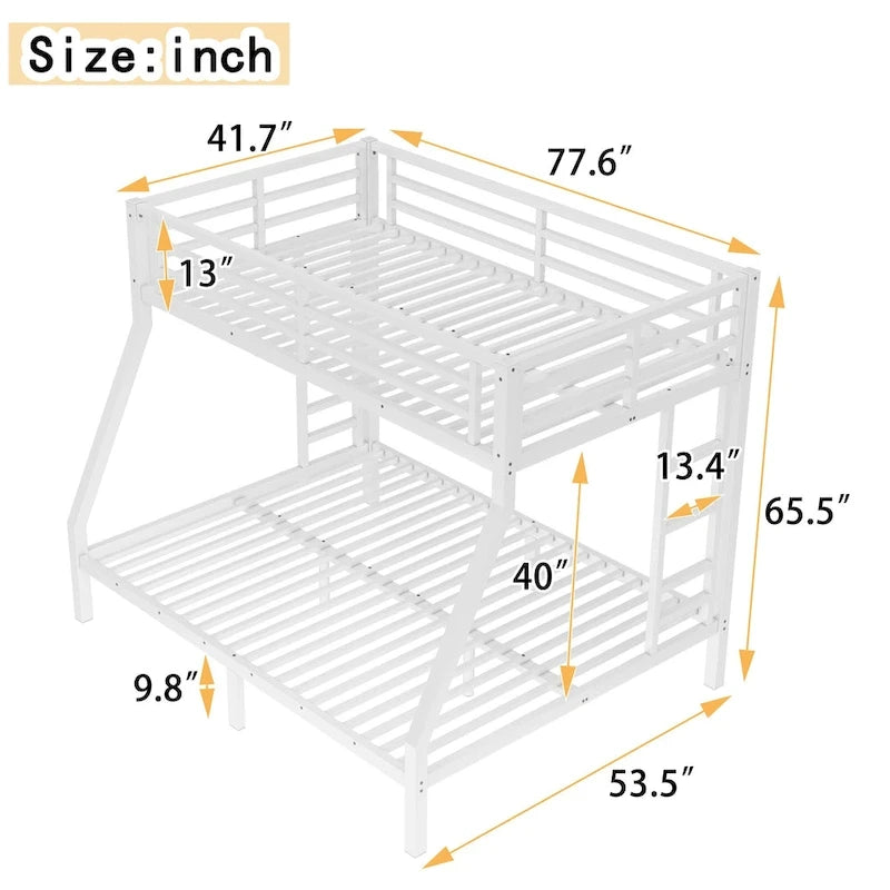 Lit superposé double sur grand lit en métal pour adolescents et adultes, gain de place, réduction du bruit, aucun sommier tapissier requis, blanc