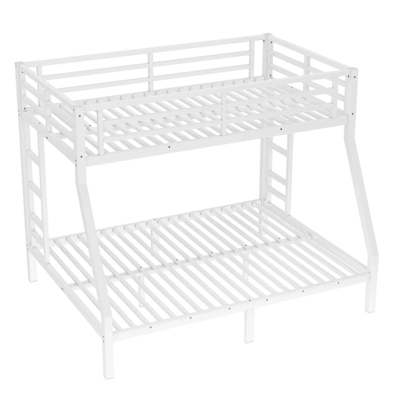 Lit superposé double sur grand lit en métal pour adolescents et adultes, gain de place, réduction du bruit, aucun sommier tapissier requis, blanc