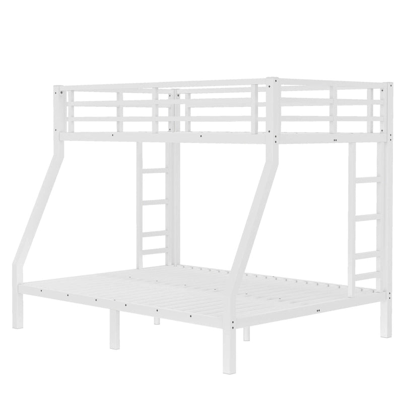 Lit superposé double sur grand lit en métal pour adolescents et adultes, gain de place, réduction du bruit, aucun sommier tapissier requis, blanc
