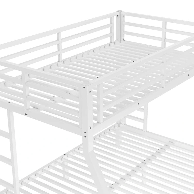 Lit superposé double sur grand lit en métal pour adolescents et adultes, gain de place, réduction du bruit, aucun sommier tapissier requis, blanc
