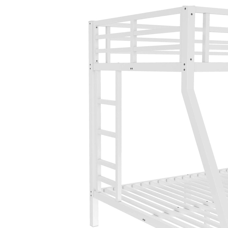 Lit superposé double sur grand lit en métal pour adolescents et adultes, gain de place, réduction du bruit, aucun sommier tapissier requis, blanc