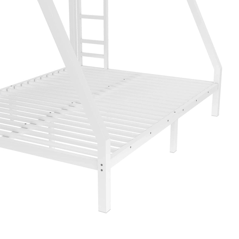 Lit superposé double sur grand lit en métal pour adolescents et adultes, gain de place, réduction du bruit, aucun sommier tapissier requis, blanc