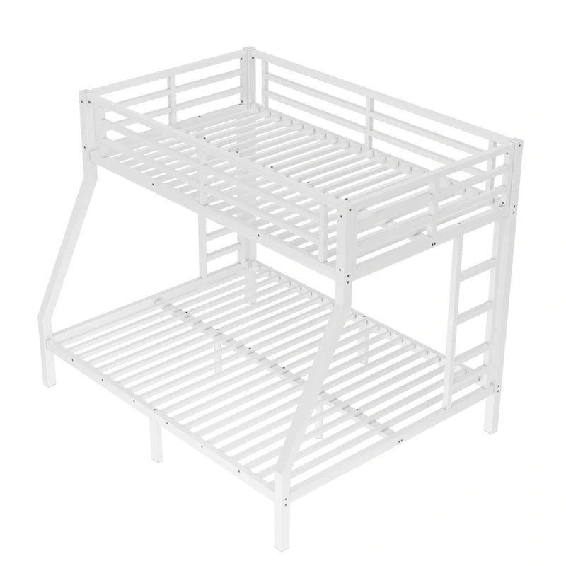 Lit superposé double sur grand lit en métal pour adolescents et adultes, gain de place, réduction du bruit, aucun sommier tapissier requis, blanc