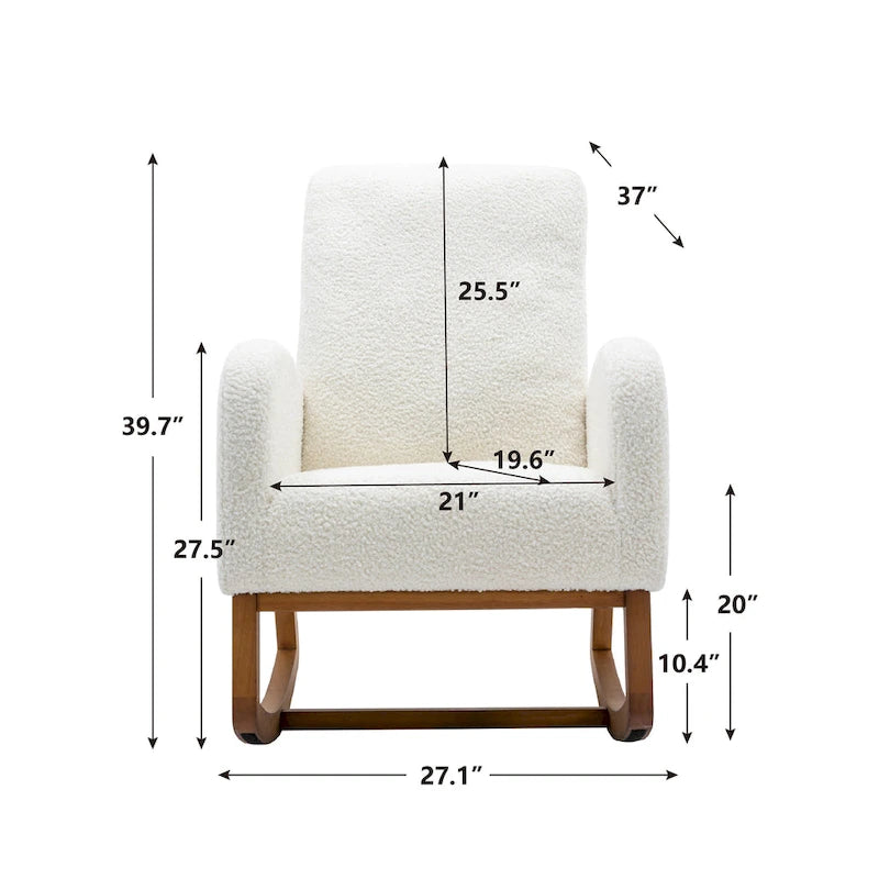 Fauteuil à bascule de puériculture Teddy mi-siècle moderne à dossier haut, en tissu, avec poche latérale