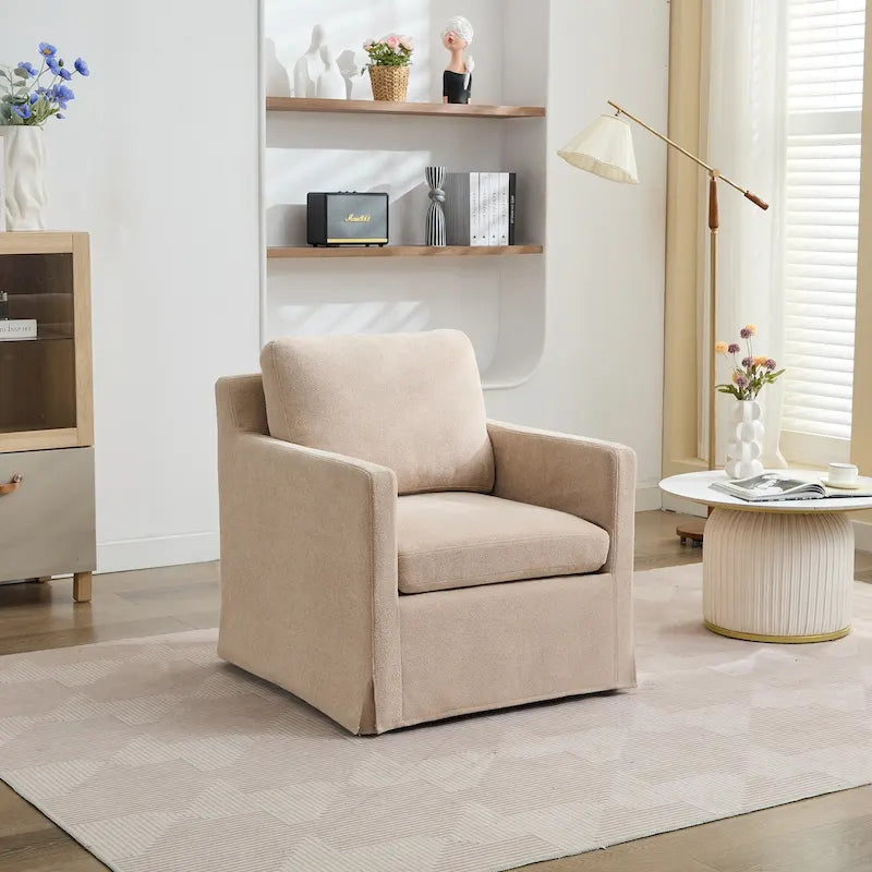Fauteuil d'appoint moderne en chenille de 76 cm avec pivotement à 360 degrés, structure en bois massif et coussin de dossier amovible
