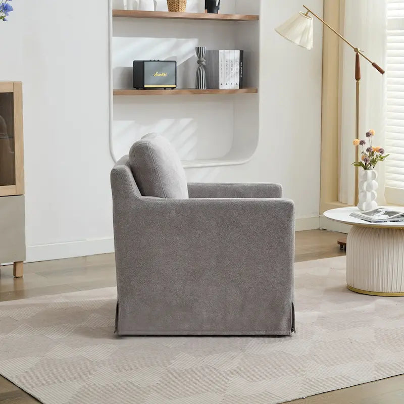 Fauteuil d'appoint moderne en chenille de 76 cm avec pivotement à 360 degrés, structure en bois massif et coussin de dossier amovible