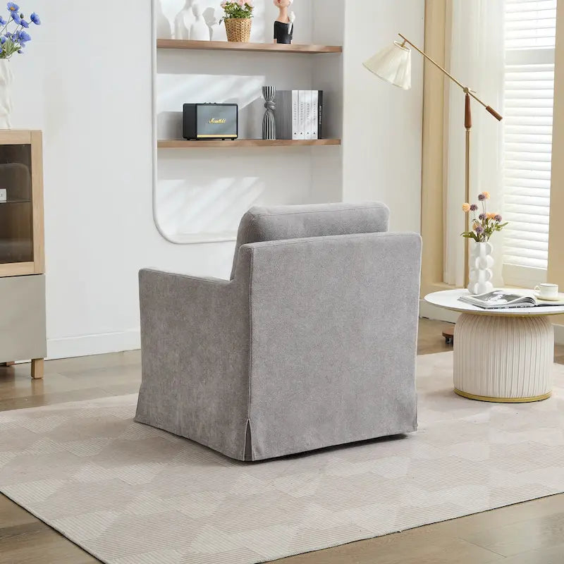 Fauteuil d'appoint moderne en chenille de 76 cm avec pivotement à 360 degrés, structure en bois massif et coussin de dossier amovible