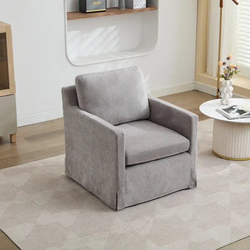 Fauteuil d'appoint moderne en chenille de 76 cm avec pivotement à 360 degrés, structure en bois massif et coussin de dossier amovible