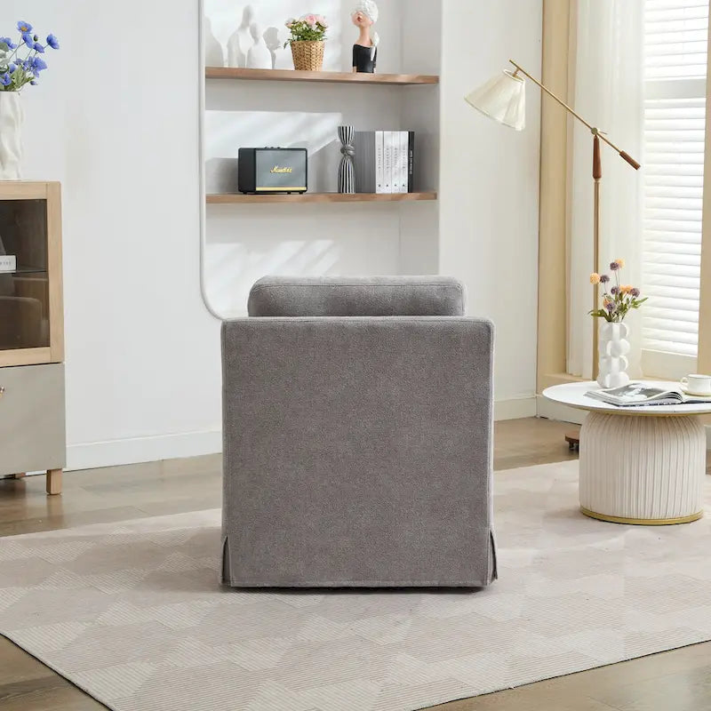 Fauteuil d'appoint moderne en chenille de 76 cm avec pivotement à 360 degrés, structure en bois massif et coussin de dossier amovible