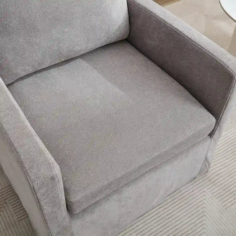Fauteuil d'appoint moderne en chenille de 76 cm avec pivotement à 360 degrés, structure en bois massif et coussin de dossier amovible