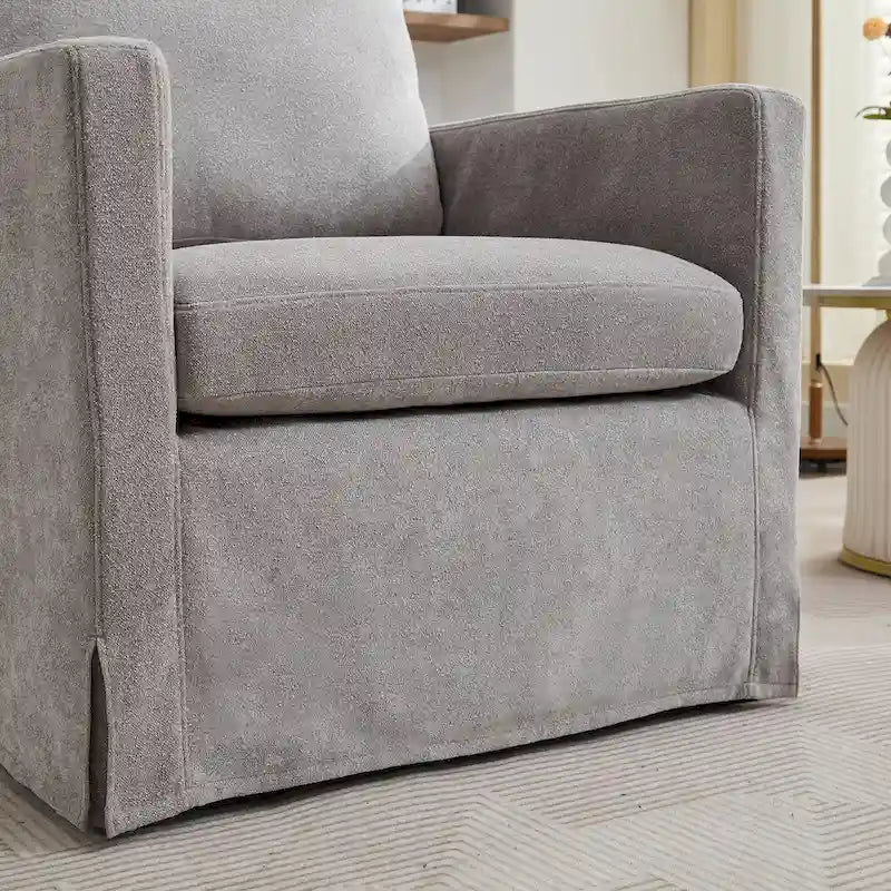 Fauteuil d'appoint moderne en chenille de 76 cm avec pivotement à 360 degrés, structure en bois massif et coussin de dossier amovible