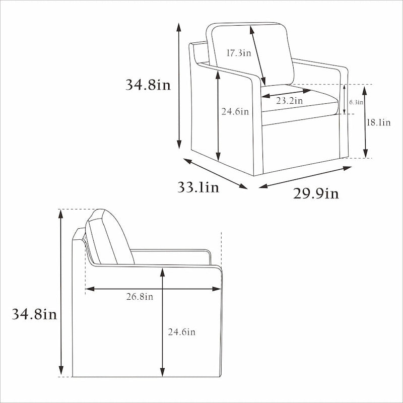 Fauteuil d'appoint moderne en chenille de 76 cm avec pivotement à 360 degrés, structure en bois massif et coussin de dossier amovible