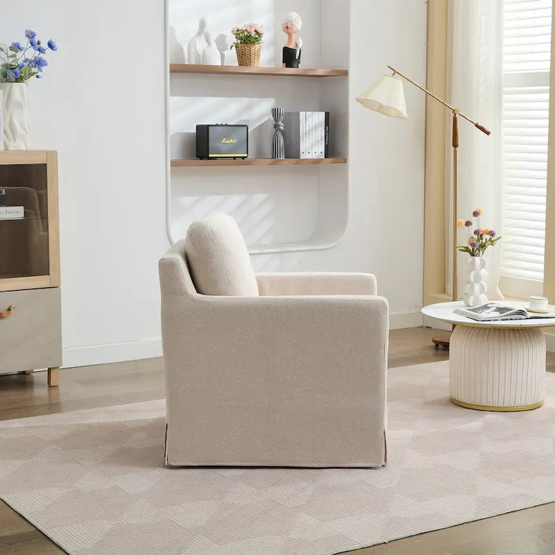 Fauteuil d'appoint moderne en chenille de 76 cm avec pivotement à 360 degrés, structure en bois massif et coussin de dossier amovible