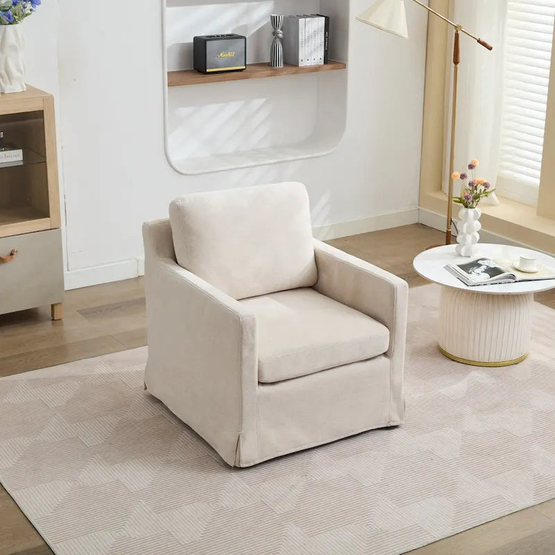 Fauteuil d'appoint moderne en chenille de 76 cm avec pivotement à 360 degrés, structure en bois massif et coussin de dossier amovible