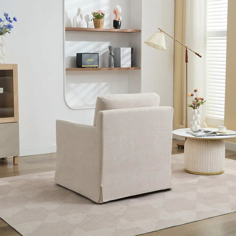 Fauteuil d'appoint moderne en chenille de 76 cm avec pivotement à 360 degrés, structure en bois massif et coussin de dossier amovible
