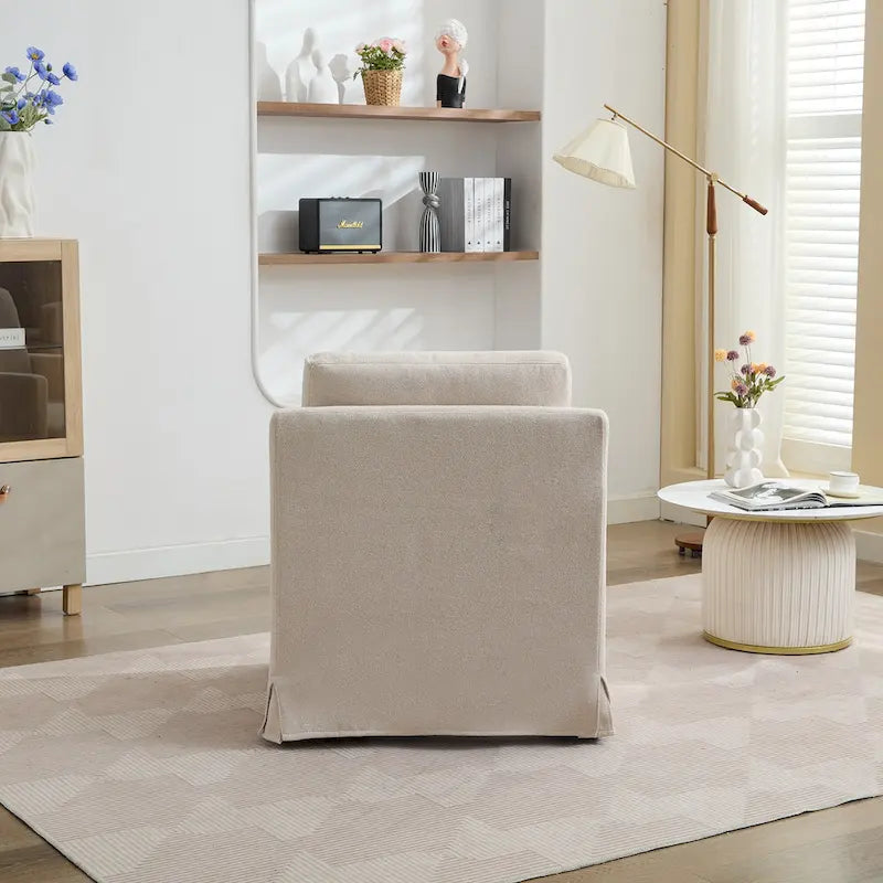 Fauteuil d'appoint moderne en chenille de 76 cm avec pivotement à 360 degrés, structure en bois massif et coussin de dossier amovible