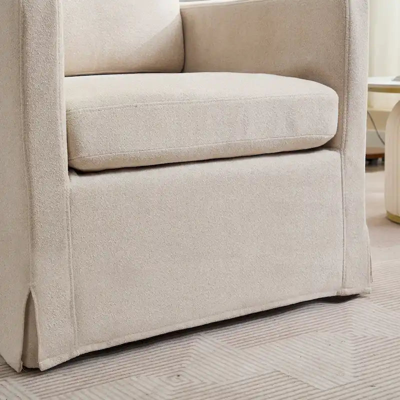 Fauteuil d'appoint moderne en chenille de 76 cm avec pivotement à 360 degrés, structure en bois massif et coussin de dossier amovible