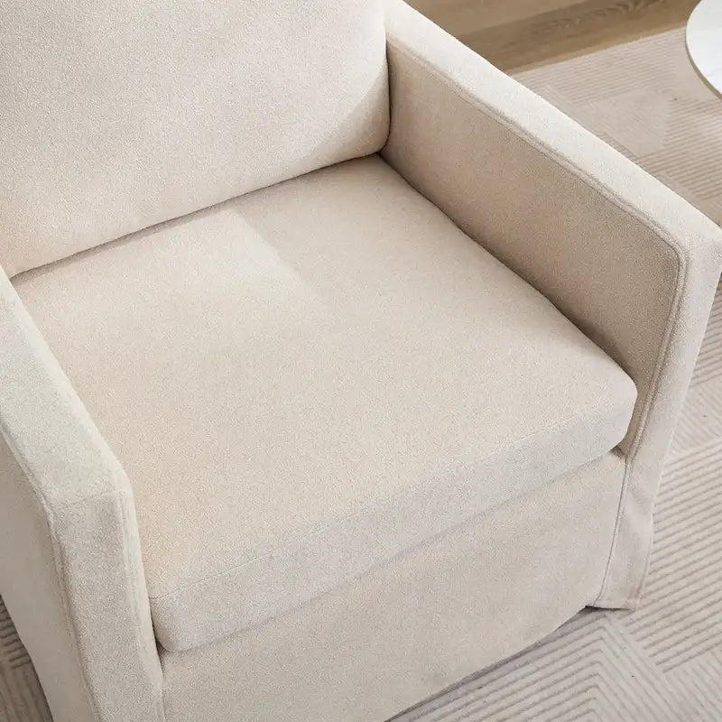 Fauteuil d'appoint moderne en chenille de 76 cm avec pivotement à 360 degrés, structure en bois massif et coussin de dossier amovible