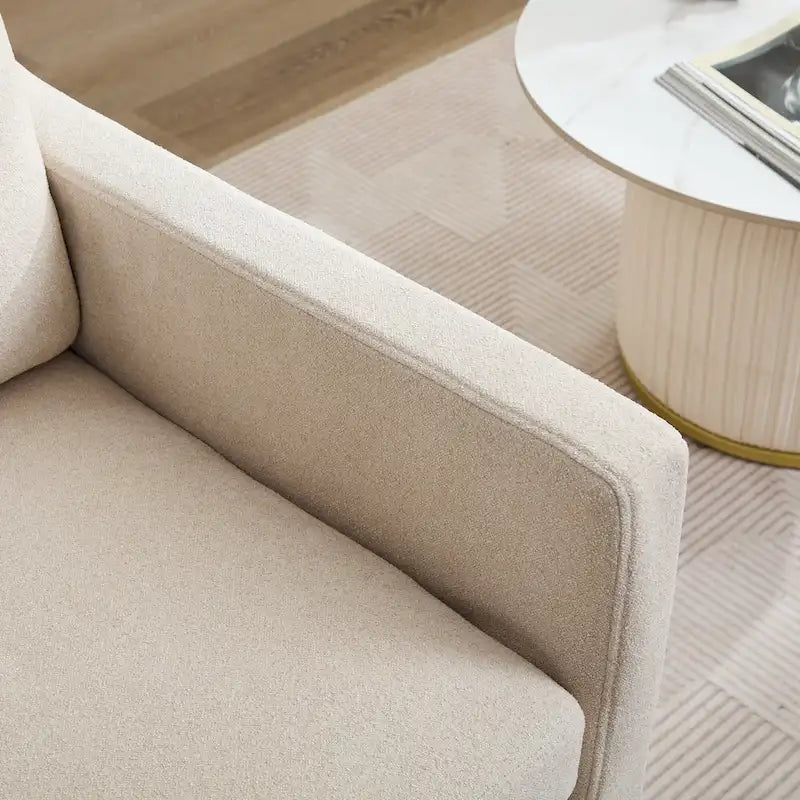 Fauteuil d'appoint moderne en chenille de 76 cm avec pivotement à 360 degrés, structure en bois massif et coussin de dossier amovible