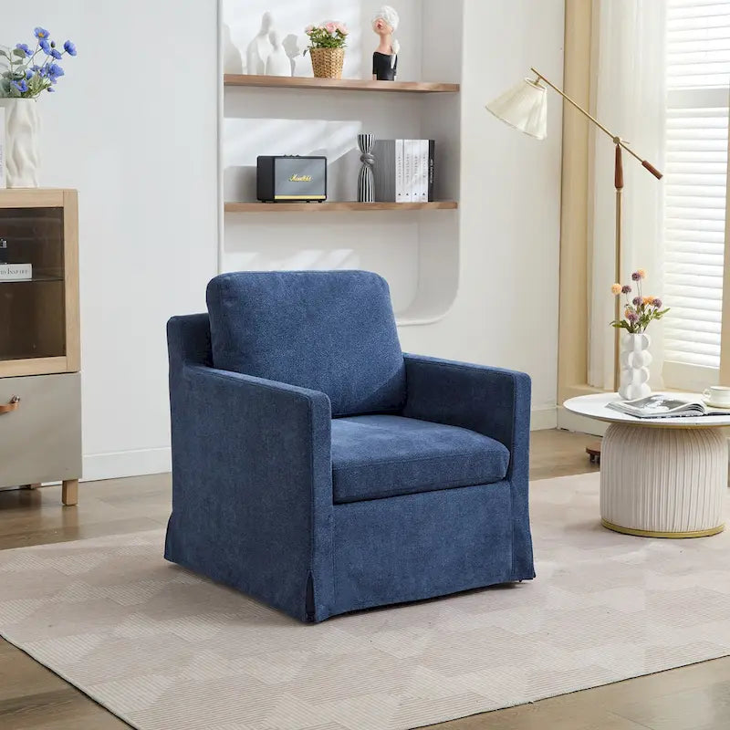 Fauteuil d'appoint moderne en chenille de 76 cm avec pivotement à 360 degrés, structure en bois massif et coussin de dossier amovible