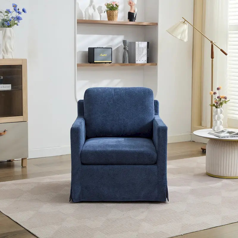 Fauteuil d'appoint moderne en chenille de 76 cm avec pivotement à 360 degrés, structure en bois massif et coussin de dossier amovible