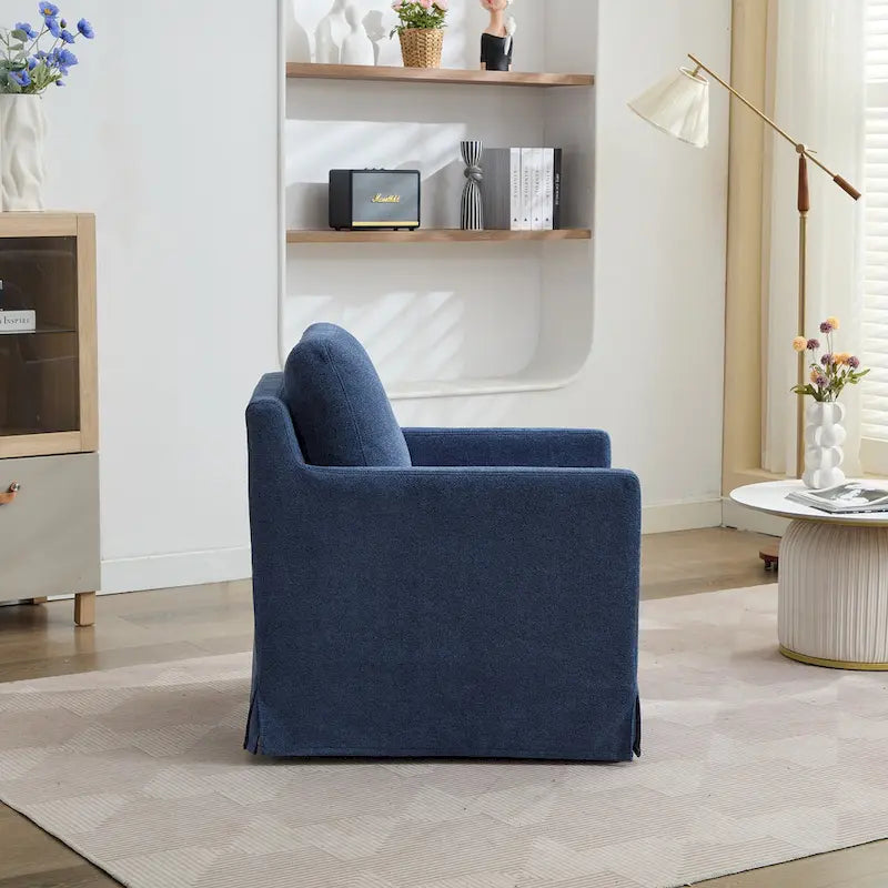 Fauteuil d'appoint moderne en chenille de 76 cm avec pivotement à 360 degrés, structure en bois massif et coussin de dossier amovible