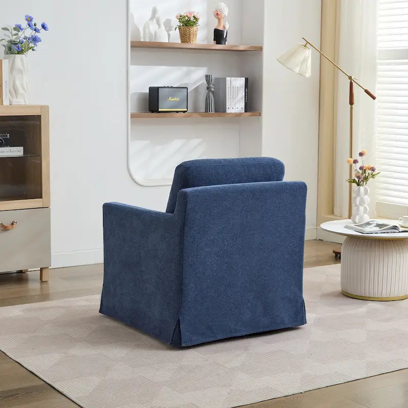 Fauteuil d'appoint moderne en chenille de 76 cm avec pivotement à 360 degrés, structure en bois massif et coussin de dossier amovible