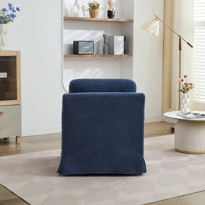 Fauteuil d'appoint moderne en chenille de 76 cm avec pivotement à 360 degrés, structure en bois massif et coussin de dossier amovible