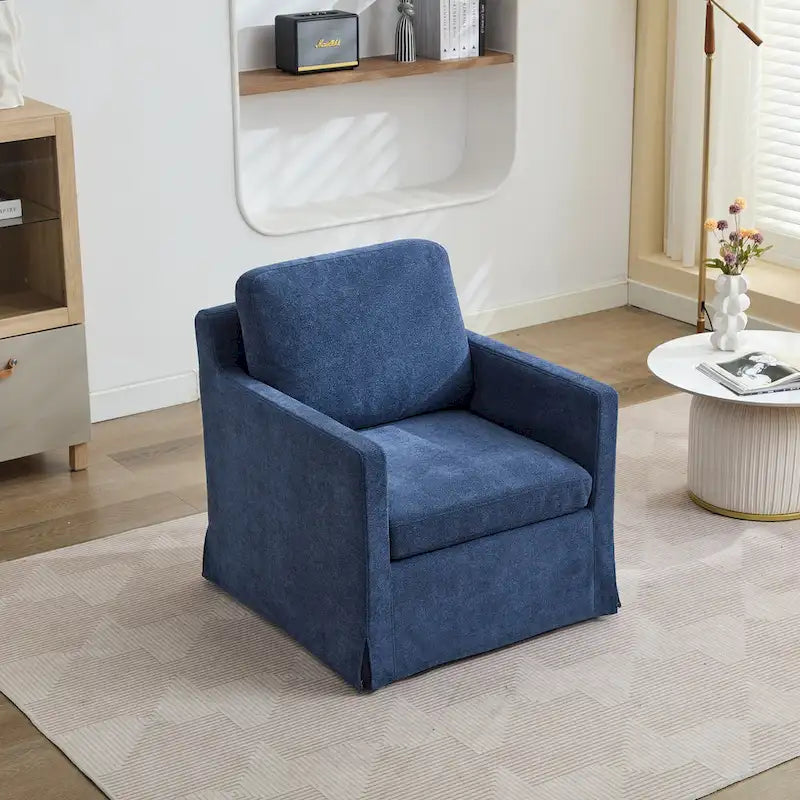 Fauteuil d'appoint moderne en chenille de 76 cm avec pivotement à 360 degrés, structure en bois massif et coussin de dossier amovible