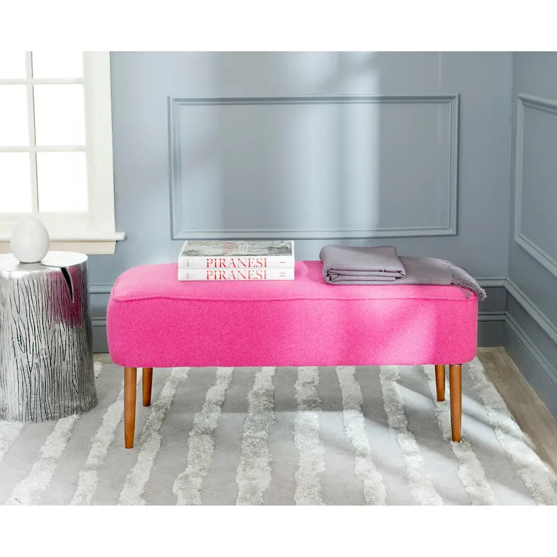 Banc en laine orange du milieu du siècle - 39,6 x 19,9 x 18,3 - 40Lx20Px18H