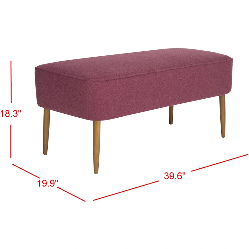 Banc en laine orange du milieu du siècle - 39,6 x 19,9 x 18,3 - 40Lx20Px18H