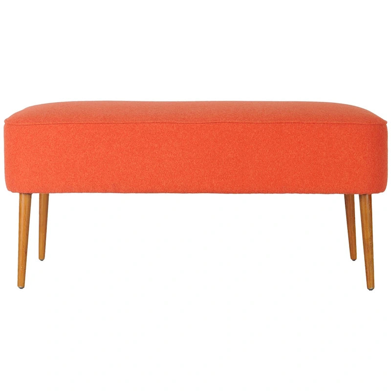 Banc en laine orange du milieu du siècle - 39,6 x 19,9 x 18,3 - 40Lx20Px18H