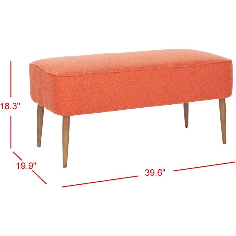 Banc en laine orange du milieu du siècle - 39,6 x 19,9 x 18,3 - 40Lx20Px18H