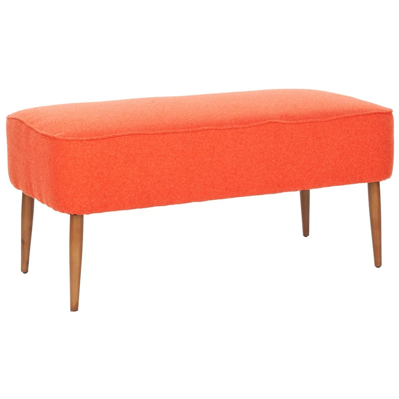 Banc en laine orange du milieu du siècle - 39,6 x 19,9 x 18,3 - 40Lx20Px18H