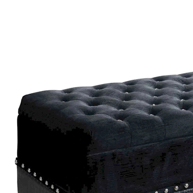 Banc de rangement en similicuir avec garnitures cloutées et siège capitonné, noir