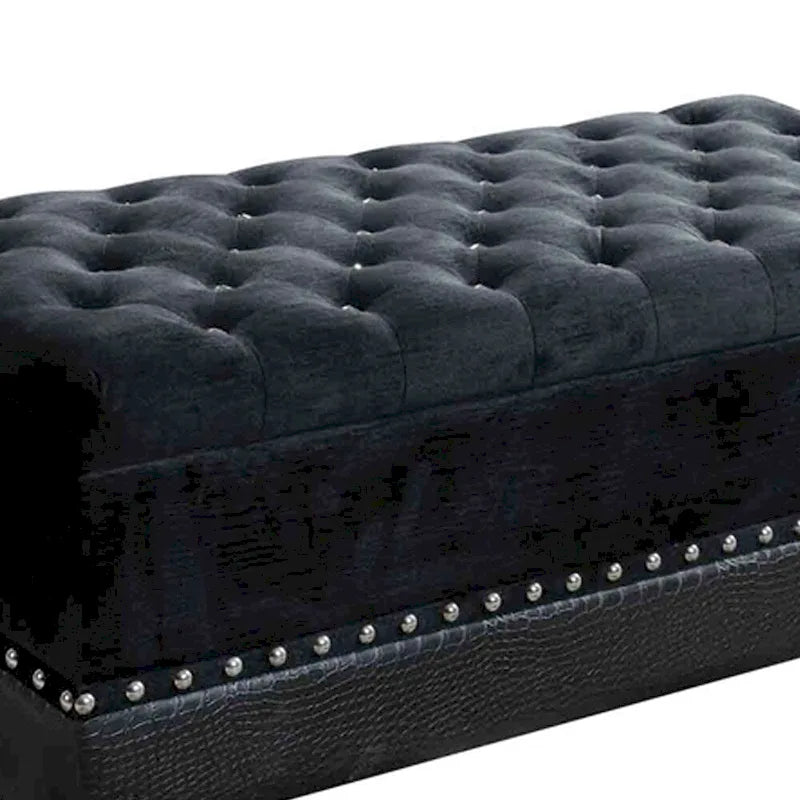 Banc de rangement en similicuir avec garnitures cloutées et siège capitonné, noir