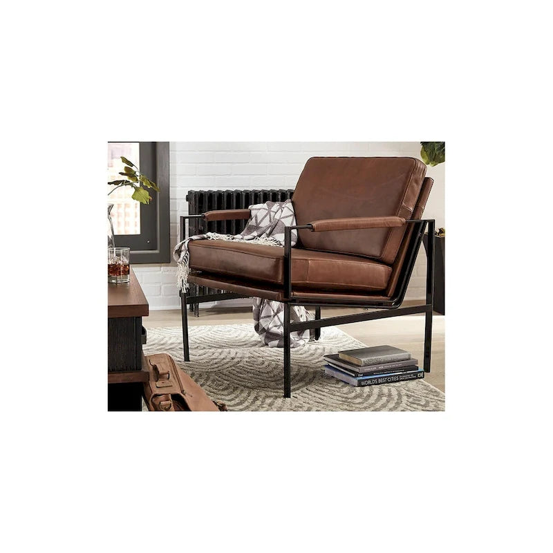 Fauteuil d'appoint en cuir moderne du milieu du siècle - 29 L x 31,5 P x 34,25 H