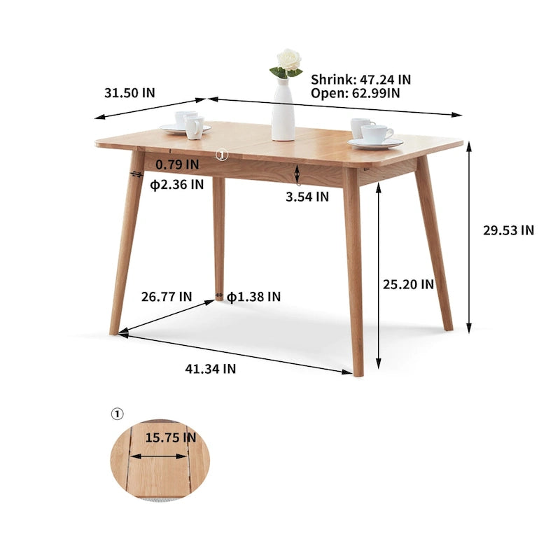Table de salle à manger télescopique en chêne massif naturel