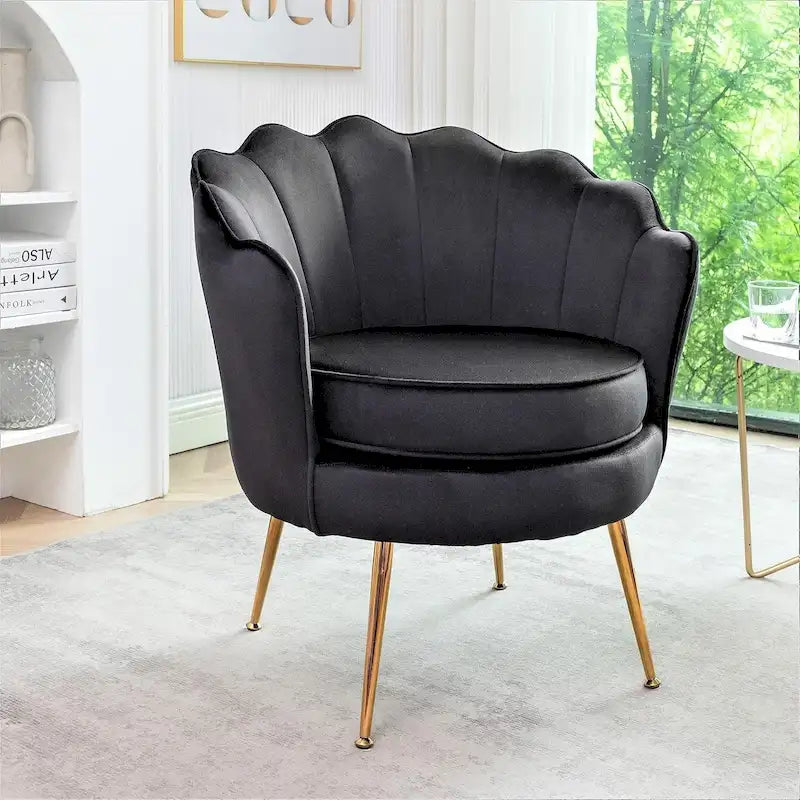28.3-Inch Wide Velvet Barrel Chair with Gold Metal Legs